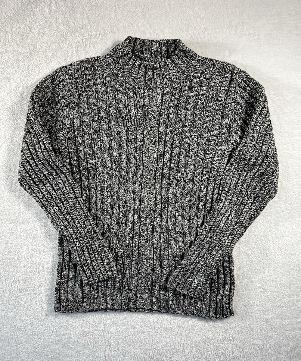 Liz Claiborne Sweater Women's Medium Long Sleeve Mock Neck Marled Black & White